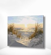 Painting Expert® Schilderen op nummer Volwassenen - Schilderen op nummer Kinderen - Strand met Zon - 40x50cm - Exclusief Lijst (24 kleurtjes)