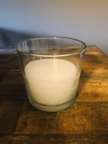 Kaars in glazen pot. 3 Lonten. Wit.