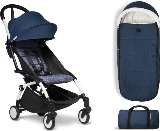 Babyzen YOYO buggy 6 met voetenzak Air France navy met wit frame bol