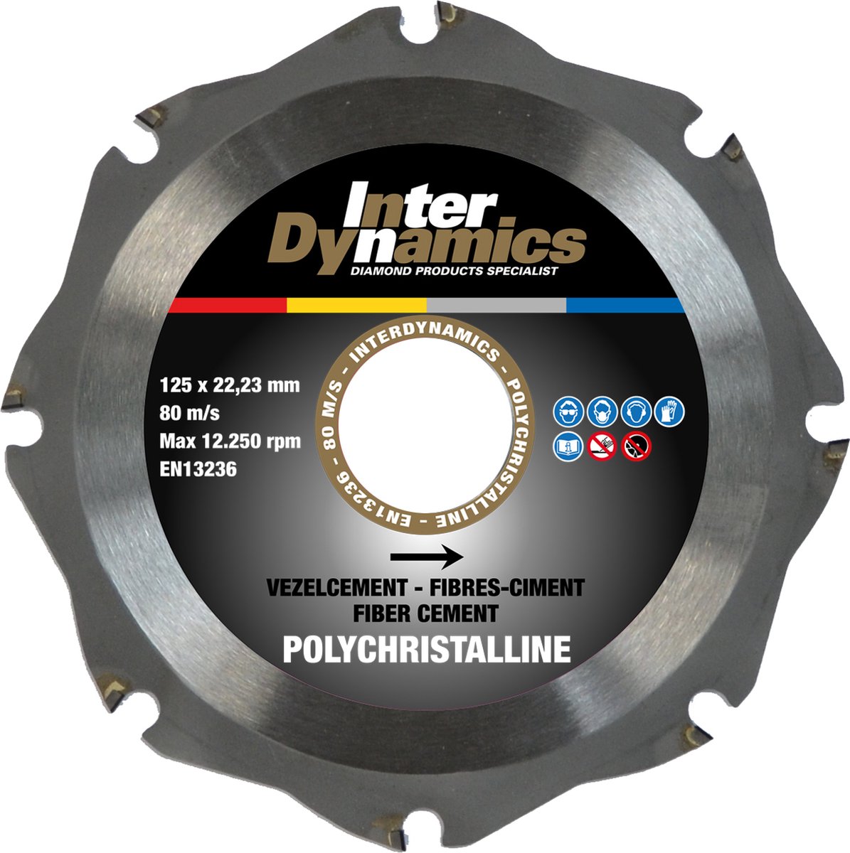 InterDynamics 350125 Polychristalline Standard Diamantdoorslijpschijf - 125 x 22,23mm - vezelcement