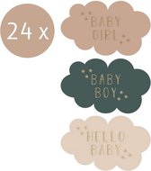 Luxe Cadeausticker 24 stuks Geboorte Jongen - Meisje - House Of Products - Geboorte sticker - Cadeausticker - Traktatiesticker Baby - 55mm - Sluitsticker Geboorte Baby - Cadeausticker Op Gebo