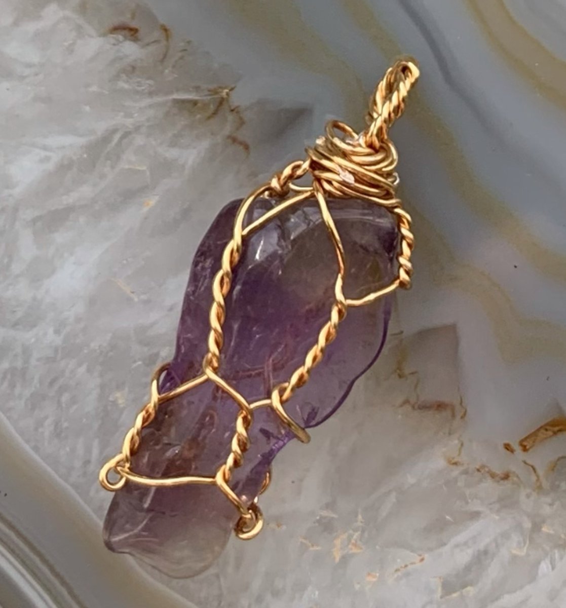 Edelsteen Hanger - Mini - Handgemaakt - Amethyst - Amethist - Goud - Gold - Crystal necklace