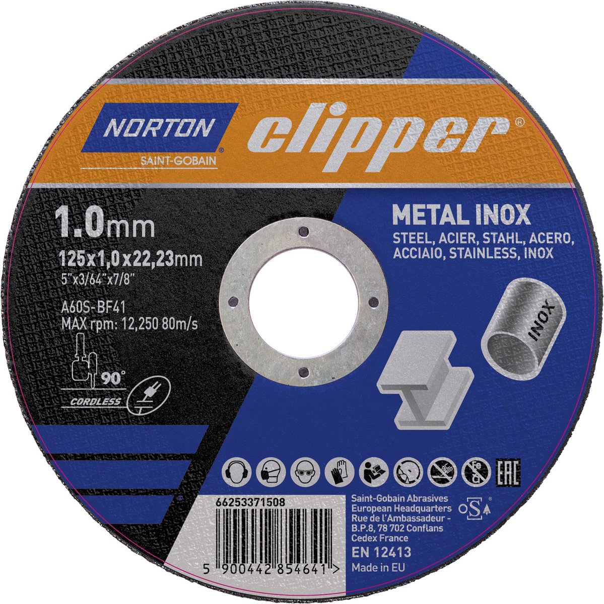 NOR-Clipper 66252839585 Doorslijpschijf TWSET A60S - staal/inox - 125x1x22,23 (100st)