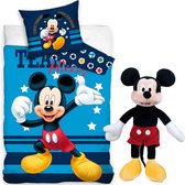 Dekbedovertrek Mickey Mouse- Disney- 1 persoons- 140x200- Katoen- incl. Pluche Mickey Mouse 20 cm.