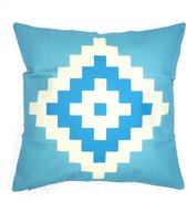 Kussenhoes Frida | Aztec | Nordic | Linnenlook | Blauw | 45 x 45 cm | Exclusief binnenkussen