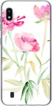 Geschikt voor Samsung Galaxy A10 hoesje - Bloemen - Waterverf - Roze - Siliconen Telefoonhoesje