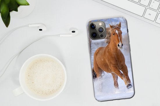 Coque iPhone 12 Pro Max - Cheval - Neige - Marron - Siliconen
