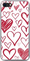 Geschikt voor iPhone 8 hoesje - Een illustratie met verschillende hartjes op een witte achtergrond - Siliconen Telefoonhoesje