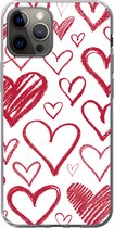 Geschikt voor iPhone 12 Pro hoesje - Een illustratie met verschillende hartjes op een witte achtergrond - Siliconen Telefoonhoesje