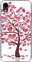 Geschikt voor iPhone XR hoesje - Een illustratie van een boom met hartjes - Siliconen Telefoonhoesje