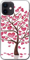 Geschikt voor iPhone 12 hoesje - Een illustratie van een boom met hartjes - Siliconen Telefoonhoesje