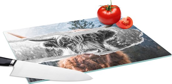 Planche à découper en Verres - 39x28 - Highlander écossais - Vache - Zwart - Wit - Planches à découper en Glas