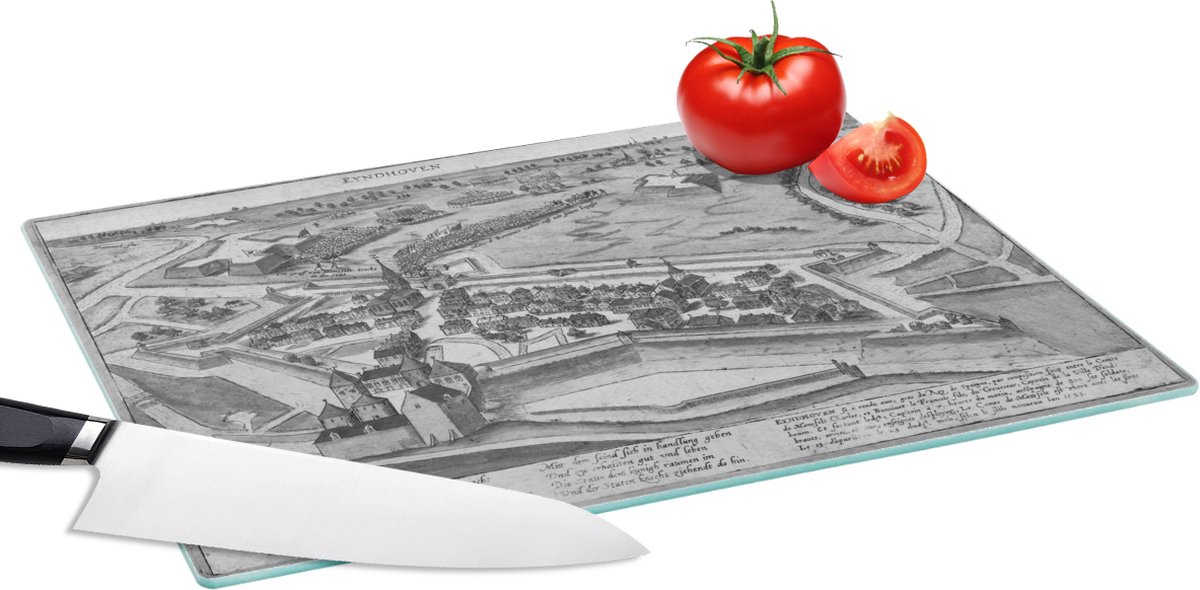 Glazen Snijplank - 39x28 - Stadskaart - Eindhoven - Zwart Wit - Snijplanken Glas