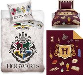 Harry Potter Zweinstein- Quidditch- Color Logo- Dekbedovertrek - Eenpersoons - 140x200 cm -katoen- incl.  Harry Potter Bedsprei- Deken- 170x210