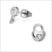 Aramat jewels ® - Zweerknopjes oorbellen sleutel met slotje zilverkleurig chirurgisch staal 8mm