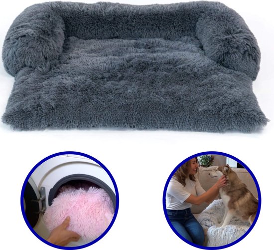Luxe hondenmand voor op de bank, bed en grond | Pelsbarn fluffy hondenkussen van vegan materiaal & wasmachine-vriendelijk | in donkergrijs