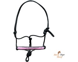 Touwhalster ‘Zigzag’ zwart-babyroze maat Full |roze, licht, halster, grondwerk, paard, zacht roze