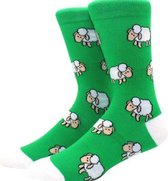 Heren sokken - groen - wit - leuke print schaap - maat 40 - 46 - cadeau voor hem - mannen sokken - kertscadeau - verjaardagscadeau - vaderdag cadeau