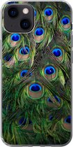 Geschikt voor iPhone 13 hoesje - Close-up van veren van een pauw - Siliconen Telefoonhoesje