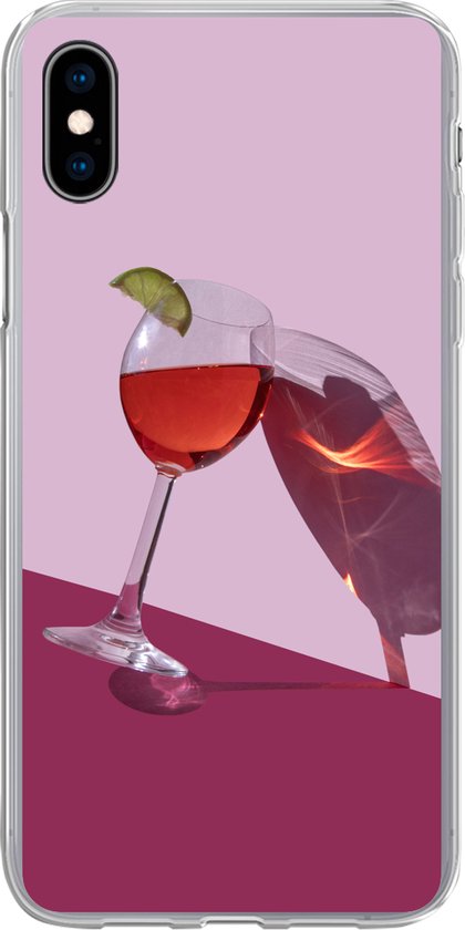 Coque iPhone Xs Max - Verre à vin qui tinte sur fond rose - Siliconen |  bol.com
