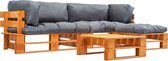 Medina 4-delige Loungeset pallet met grijze kussens hout