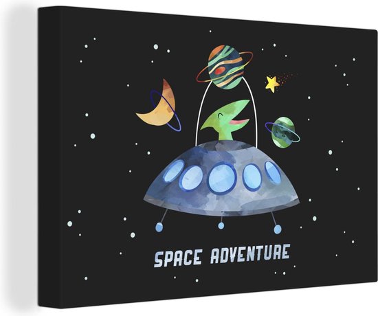 Canvas Schilderij Quotes - 'Space adventure' - Spreuken - Jongens - Kids - Kinderen - Kindje - 60x40 cm - Wanddecoratie