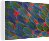 Canvas schilderij 140x90 cm - Wanddecoratie Detail veren papegaai - Muurdecoratie woonkamer - Slaapkamer decoratie - Kamer accessoires - Schilderijen