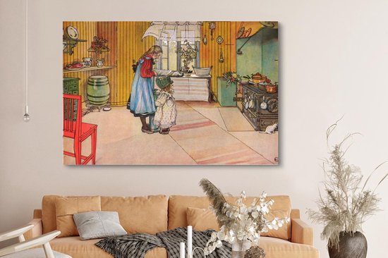 Tableau sur toile La cuisine d'une maison - Carl Larsson - 180x120 cm - Décoration murale XXL
