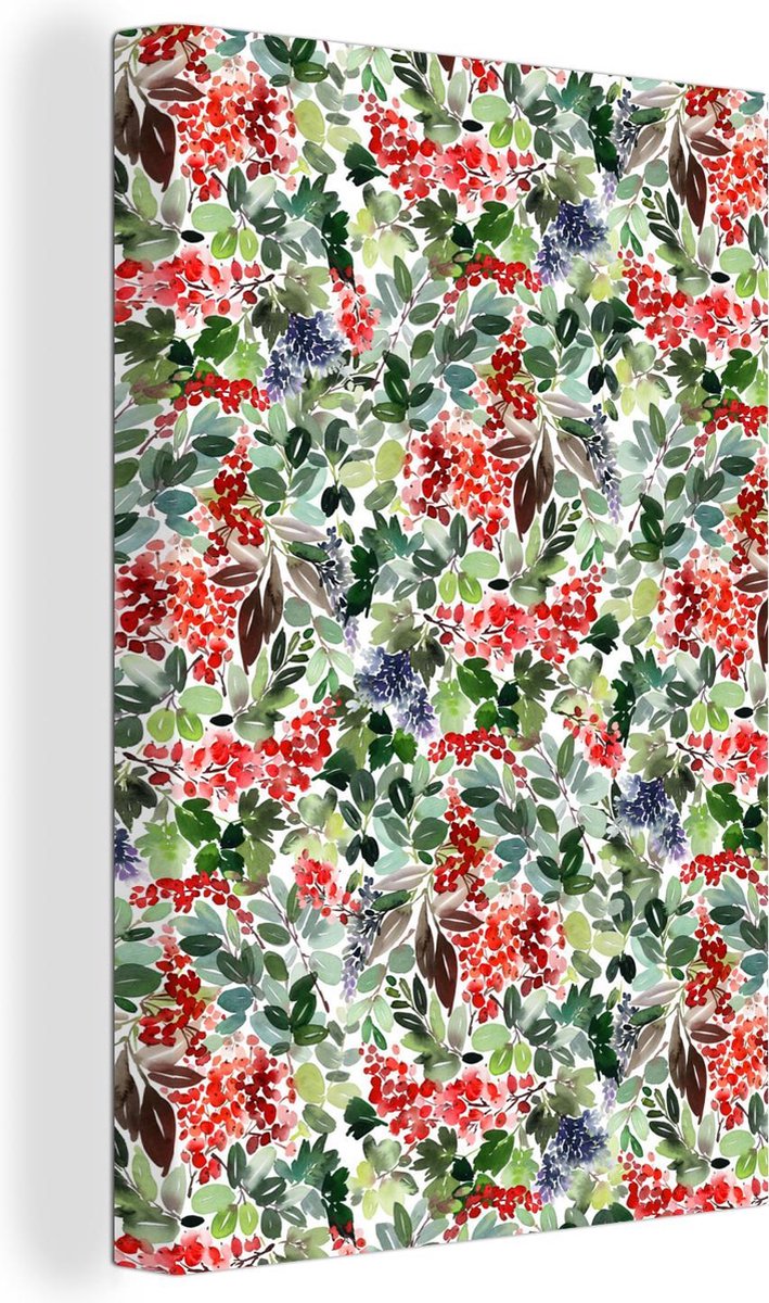 Canvas Schilderij Kerst - Waterverf - Rood - 20x30 cm - Wanddecoratie