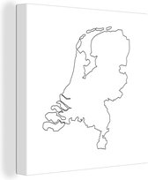 Canvas Schilderij Kaart - Nederland - Zwart - Wit - 20x20 cm - Wanddecoratie
