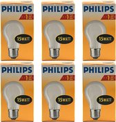 Philips - Gloeilamp - 15Watt - E27 Fitting - Mat - Dimbaar - Standaardlamp - Gloeilampen - Grote Fitting - 15W - E27 - (6 STUKS)