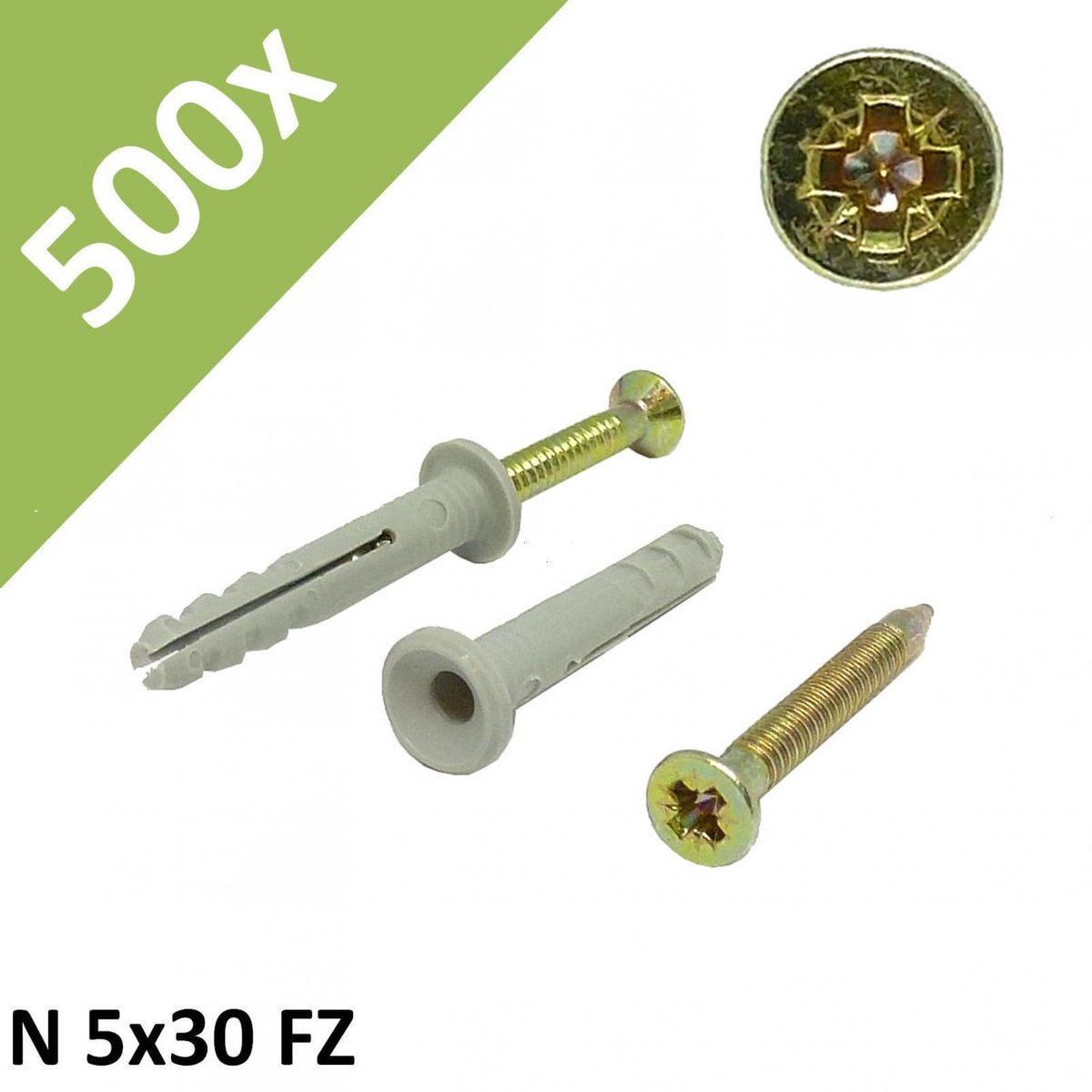 Fischer N 5x30 FZ # 50338 - Kunststof slagplugschroef voorgemonteerd - 0500x
