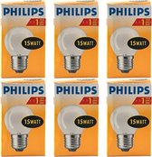 Philips - Gloeilamp - 15Watt - E27 Fitting - Mat - Dimbaar - Kogellamp- Gloeilampen - Grote Fitting - 15W - E27 - (6 STUKS)
