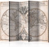 Vouwscherm - Oude wereldkaart 225x172cm  , gemonteerd geleverd, dubbelzijdig geprint (kamerscherm)