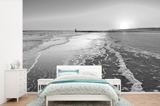 Papier peint - Papier peint photo peints La plage de Domburg - noir et blanc - Largeur 360 cm x hauteur 240 cm
