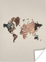 Poster Wereldkaart - Hout - Bruin - 120x160 cm XXL