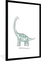 Fotolijst inclusief poster - Fotokader Brachiosaurus groen - Fotolist dieren jongenskamer - Kaders en lijsten natuur - Kinderen - Posterlijst voor jongens - Zwarte lijst 60x90 cm - Photo frame kinderkamer - Dinosaurus groen - Muurdecoratie slaapkamer