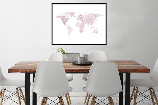 Affiche avec cadre Wereldkaart - Rose - Marbre - 80x60 cm