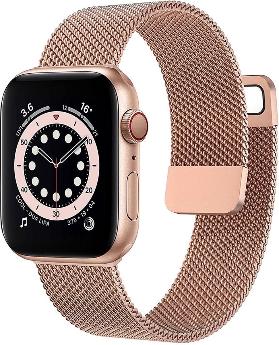 Milanees Bandje Geschikt voor Apple Watch 4 44mm - Rose Bandje