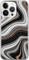 iPhone 13 Pro hoesje siliconen - Abstract waves - Soft Case Telefoonhoesje - Print / Illustratie - Transparant, Zwart