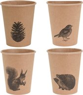 Papieren bekertjes (4 x 8 stuks) herfst met eekhoorn, egel, dennenappel, mus