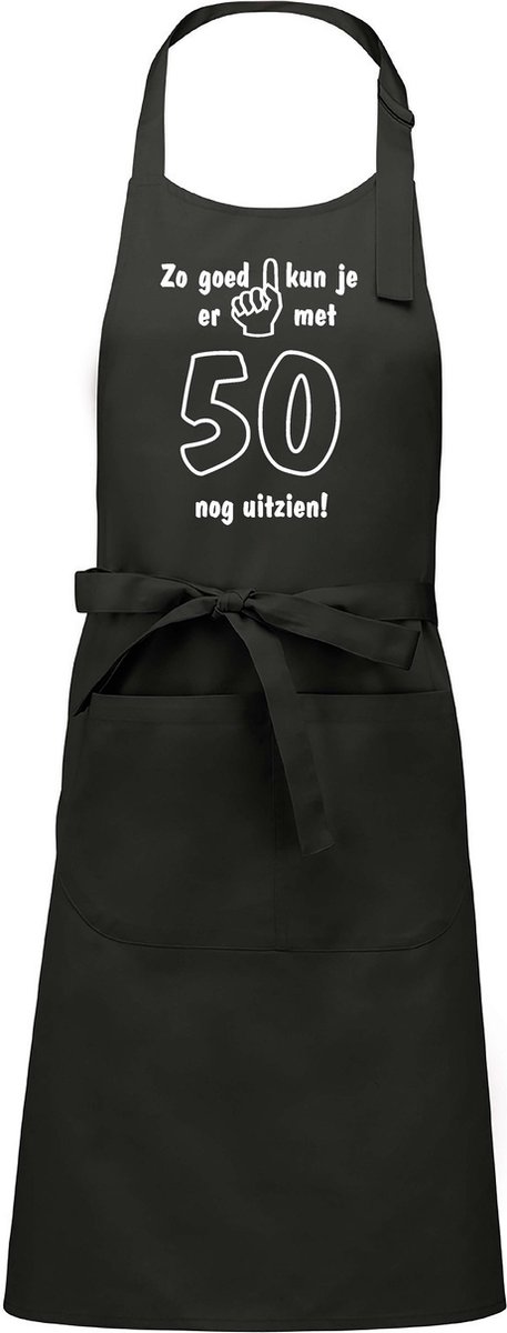 Mijncadeautje - Keukenschort - BBQ schort - Zo goed kun je er uitzien met 50 jaar - chique grijs