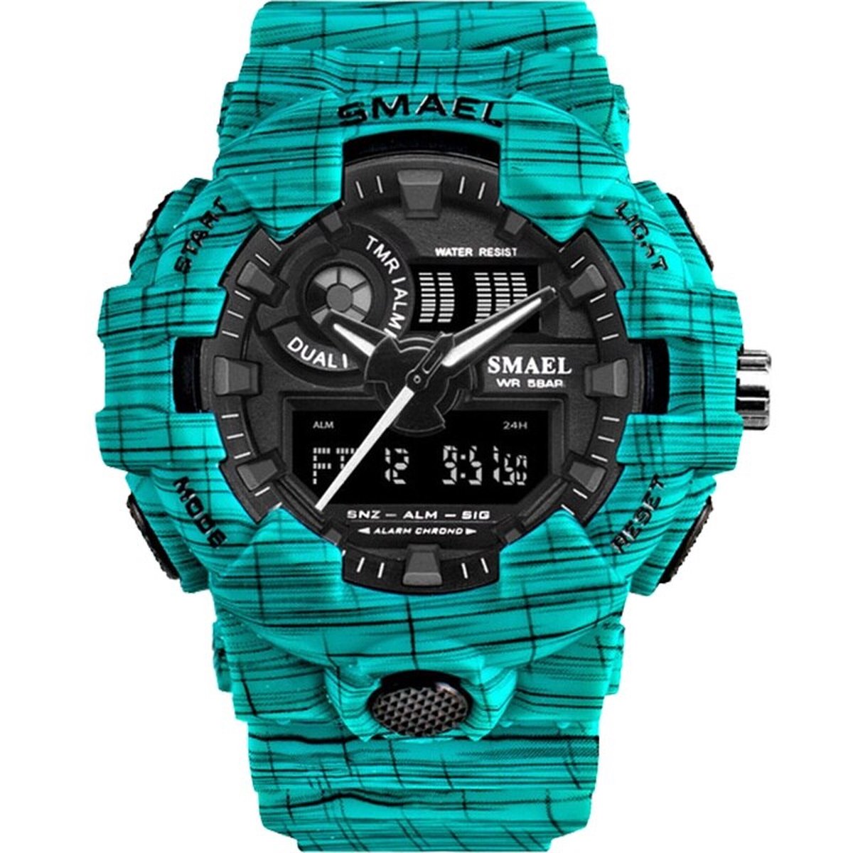 Sportief Shockbestendig horloge Lichtblauw | SMAEL 8001NZZ-BL | Waterdicht | Stopwatch | Analoog | Mudmaster | Shock bestendig | Leger | Timer | Master | Luxe maar betaalbaar