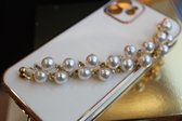 bebeautiful flexibel luxe telefoonhoesje met handketting in parels white Iphone 12PRO