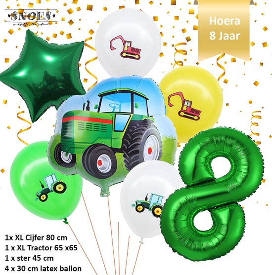 Verjaardag Jongen Tractor - Trekker - Boerderij Ballonnen Set * Cijfer 8 * Nummer 8 * Hoera 8 jaar * Snoes * Verjaardag * Kinderfeest * Verjaardag Versiering * Thema Tractor - Trekker - Boerderij - Voertuig * Snoes * Achtste Verjaardag