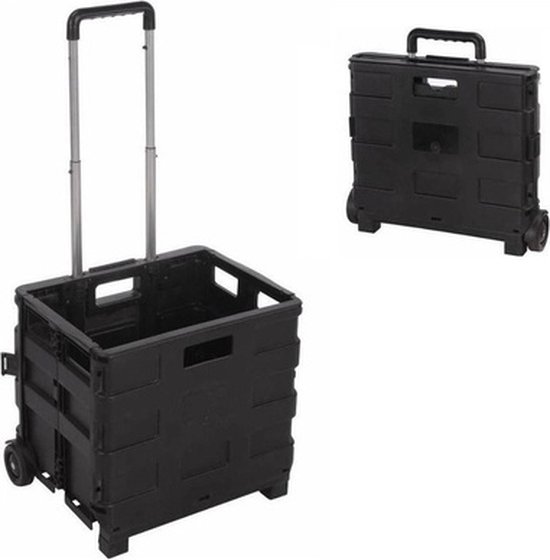 Synx Tools  Opvouwbare Krat Op Wielen Boodschappentrolley Max 25 kg - Vouwkrat 40L - inklapbare trolley Boodschappentassen Met Handgreep - Opbergkrat - Boodschappenmand 2 wielen- Opvouwbaar - Trolley - Zwart