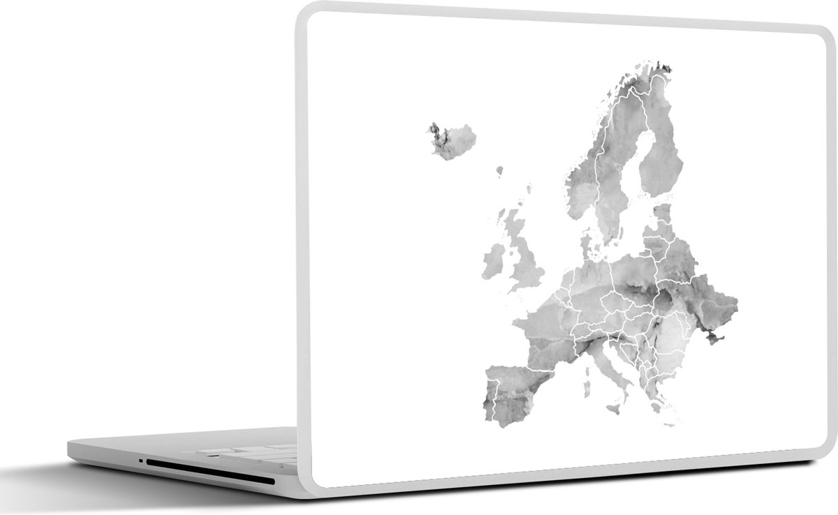 Laptop sticker - 14 inch - Europakaart in waterverf - zwart wit - 32x5x23x5cm - Laptopstickers - Laptop skin - Cover
