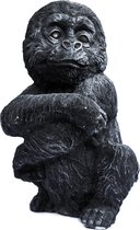 Tuinbeeld baby aap (Zwart/gepattineerd) - decoratie voor binnen/buiten - beton