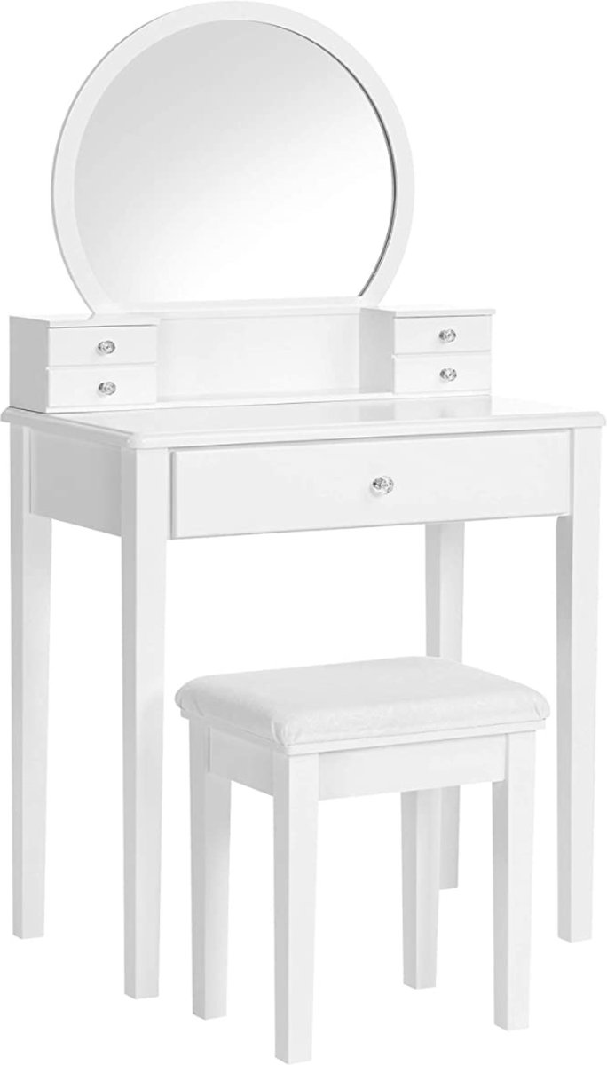 Massief houten make-up kaptafel met verlichte spiegel en glazen blad