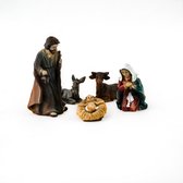Gedetailleerd Mini Kerstgroep / houten huisje / tinne beelden / kribbe / stalletje (h: 6,5, b: 8, l: 3 cm)